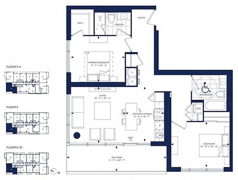 Floor plan for 2 beds, 2 baths, 978 sqft
