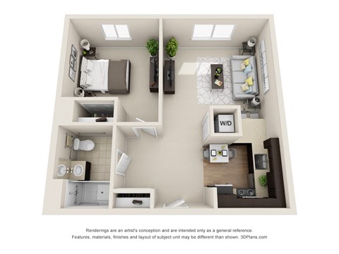 Floor plan for 1 bed, 1 bath, 825 sqft