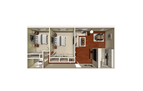 Floor plan for 2 beds, 1 bath, 1000 sqft