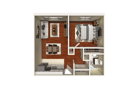 Floor plan for 1 bed, 1 bath, 520 sqft
