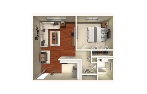 Floor plan for 1 bed, 1 bath, 650 sqft
