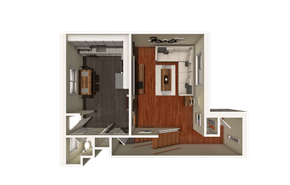 Windsor Locks apartment for rent - A 3D rendered image of a room with a desk, chair, and a cabinet.