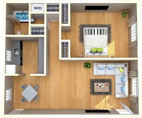 Floor plan for 1 bed, 1 bath, 750 sqft