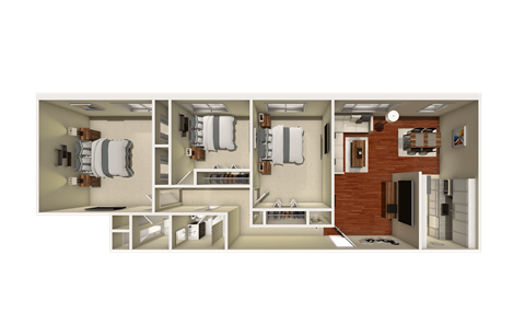 Floor plan for 3 beds, 2 baths, 1100 sqft