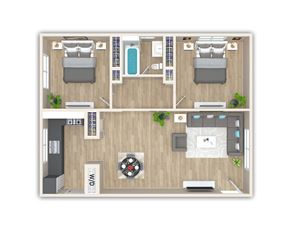 Newington apartment for rent - A floor plan of a house with two bedrooms, a living room, a kitchen, and a bathroom.