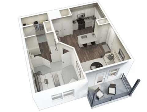 Floor plan for 1 bed, 1 bath, 681 sqft