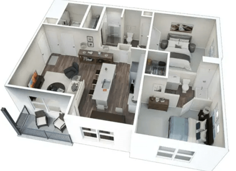 Floor plan for 2 beds, 2 baths, 1149 sqft
