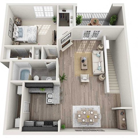Floor plan for 1 bed, 1 bath, 910 sqft