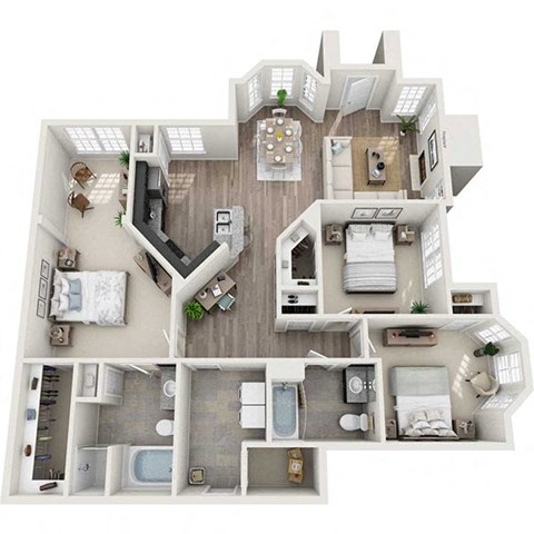 Floor plan for 3 beds, 2 baths, 1336 sqft