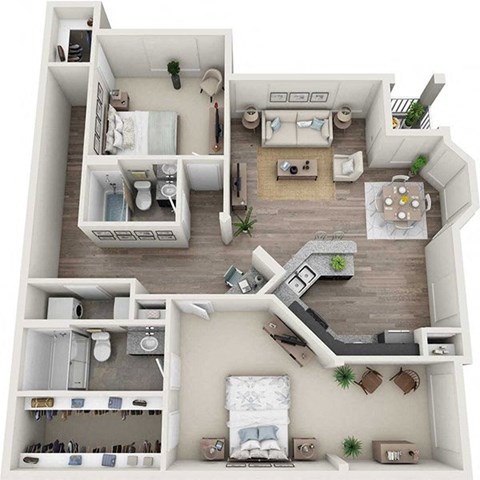 Floor plan for 2 beds, 2 baths, 1298 sqft