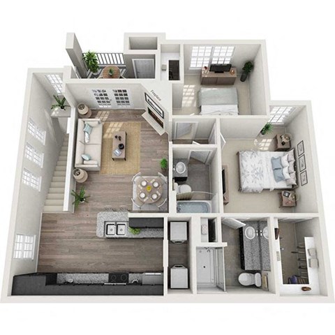 Floor plan for 2 beds, 2 baths, 995 sqft