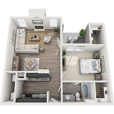 Floor plan for 1 bed, 1 bath, 742 sqft