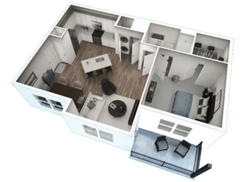 Floor plan for 1 bed, 1 bath, 863 sqft