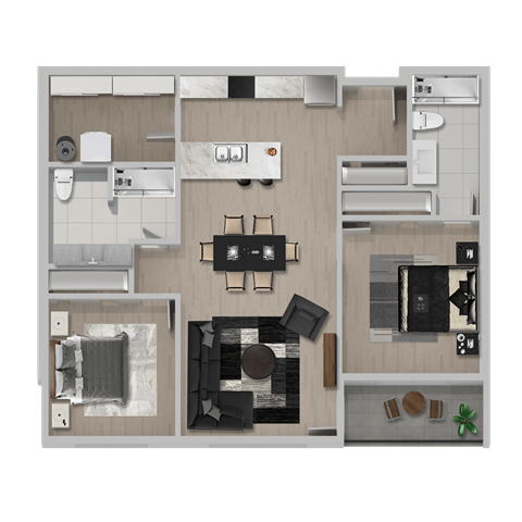 Floor plan for 2 beds, 2 baths, 996 sqft