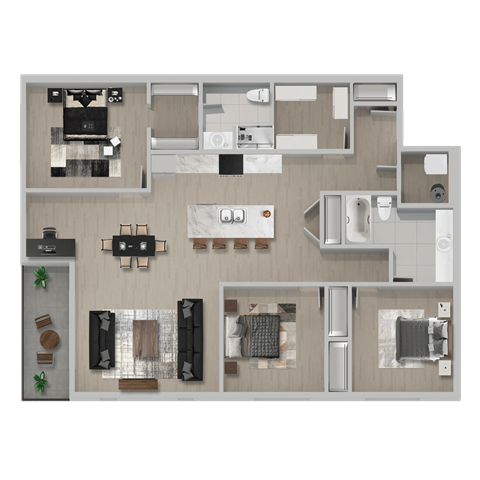 Floor plan for 3 beds, 2 baths, 1344 sqft