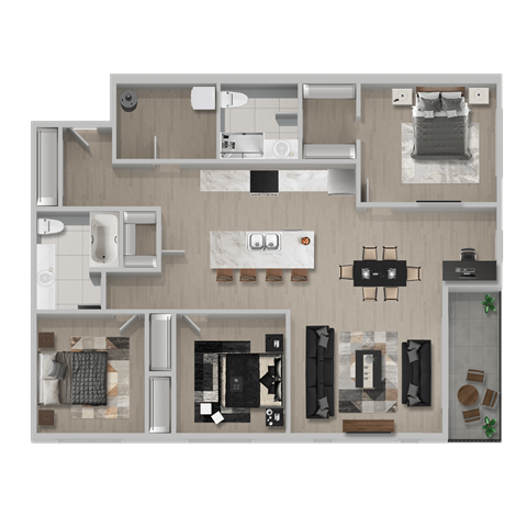 Floor plan for 3 beds, 2 baths, 1320 sqft