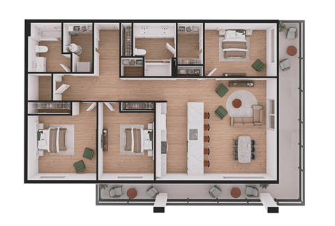 Floor plan for 3 beds, 2 baths, 1364 sqft