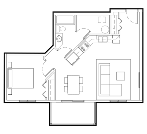 Floor plan for 1 bed, 1 bath, 936 sqft