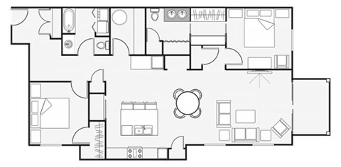 Floor plan for 2 beds, 2 baths, 1690 sqft