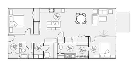 Floor plan for 2 beds, 2 baths, 1550 sqft