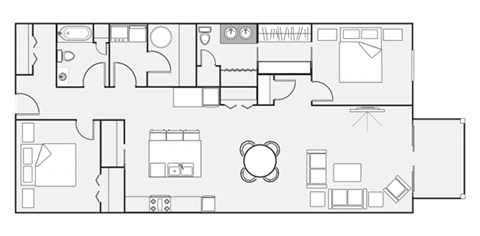 Floor plan for 2 beds, 2 baths, 1602 sqft