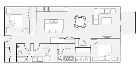 Floor plan for 2 beds, 2 baths, 1545 sqft