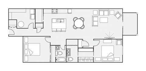 Floor plan for 2 beds, 2 baths, 1378 sqft