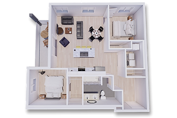 Floor plan for 2 beds, 1 bath, 895 sqft