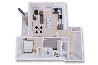 Floor plan for 1 bed, 1 bath, 797 sqft