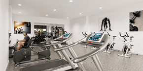 Dieppe apartment for rent - A man is working out on a treadmill in a gym.