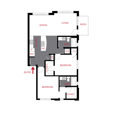 Floor plan for 2 beds, 2 baths, 1071 sqft