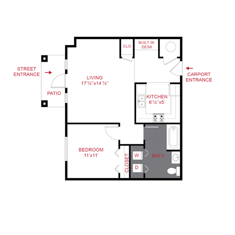 Floor plan for 1 bed, 1 bath, 706 sqft
