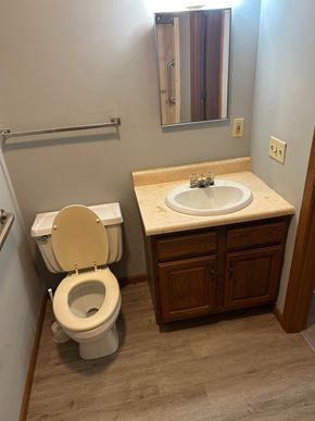 Stonefort apartment for rent - A white toilet sits next to a sink in a bathroom.