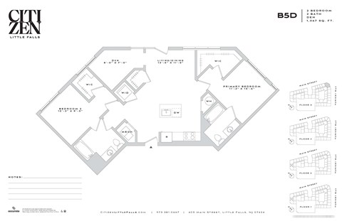 Floor plan for 2 beds, 2 baths, 1268 sqft