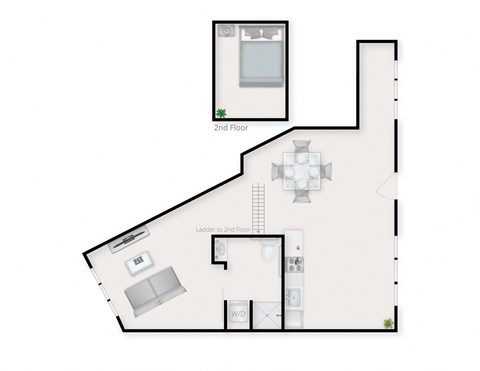 Floor plan for 2 beds, 1 bath, 646 sqft
