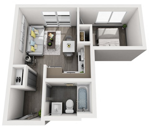 Floor plan for 1 bed, 1 bath, 384 sqft