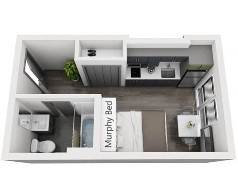 Floor plan for studio, 1 bath, 254 sqft