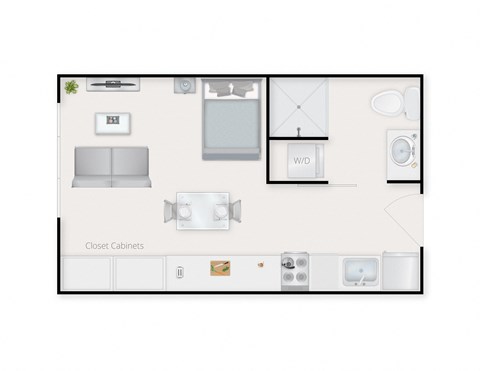 Floor plan for studio, 1 bath, 303 sqft