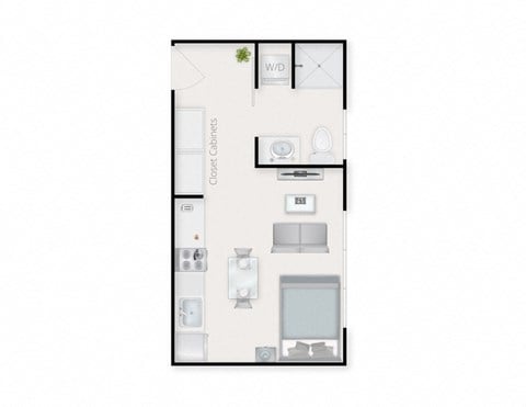 Floor plan for studio, 1 bath, 305 sqft