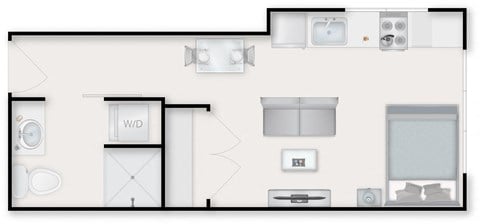 Floor plan for studio, 1 bath, 321 sqft