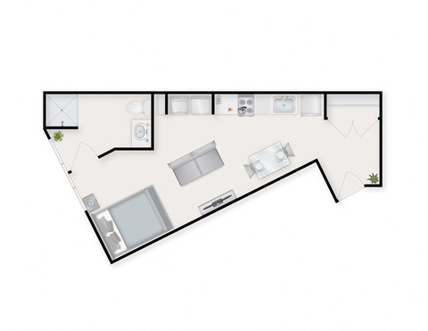 Floor plan for studio, 1 bath, 432 sqft