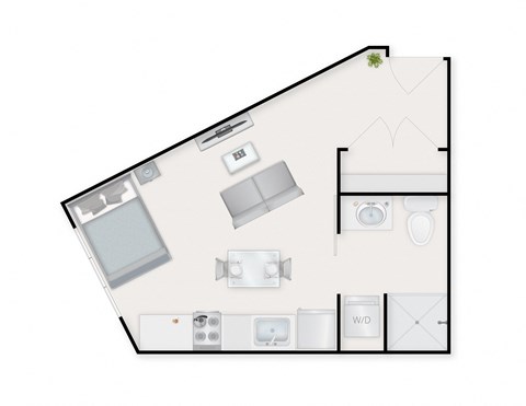 Floor plan for studio, 1 bath, 312 sqft