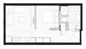 Floor plan for 1 bed, 1 bath, 508 sqft