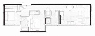 Floor plan for 2 beds, 2 baths, 938 sqft