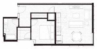 Floor plan for 1 bed, 1 bath, 690 sqft