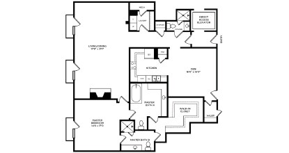 Floor plan for 1 bed, 3 baths, 2137 sqft