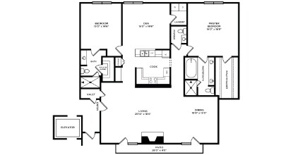Floor plan for 2 beds, 2.5 baths, 2161 sqft