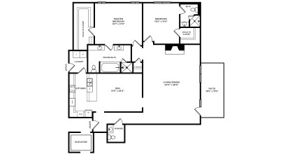 Floor plan for 2 beds, 2.5 baths, 2166 sqft