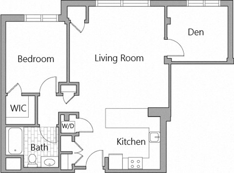 Floor plan for 1 bed, 1 bath, 873 sqft