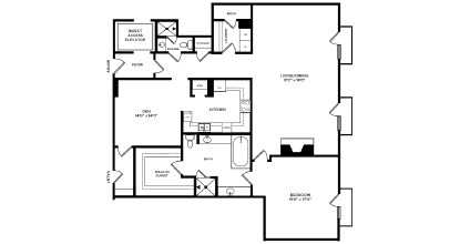 Floor plan for 1 bed, 2 baths, 1962 sqft